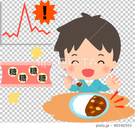 食事する男性と血糖値急上昇のイメージのイラスト素材