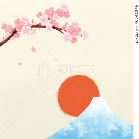 桜 水彩 富士山 イラストのイラスト素材