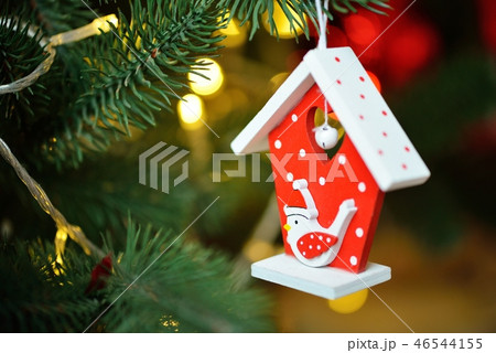 Decorated Christmas tree on blurred, sparkling and fairy background 46544155