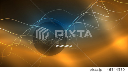 Glowing abstract wave on dark, shiny motion, Christmas and New Year magic space light. Techno 46544530