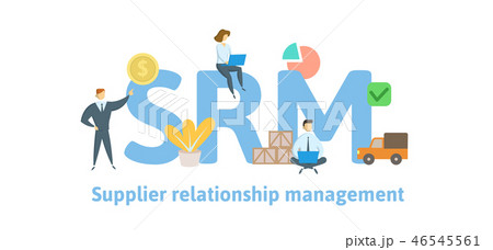 SRM, supplier relationship management. Concept with keywords, letters and icons. Flat vector SRM, supplier relationship management. Concept with keywords, letters and icons. Flat vector 46545561