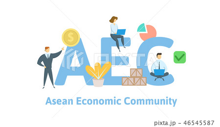 AEC, Asean Economics Community. Concept with keywords, letters and icons. Flat vector illustration 46545587