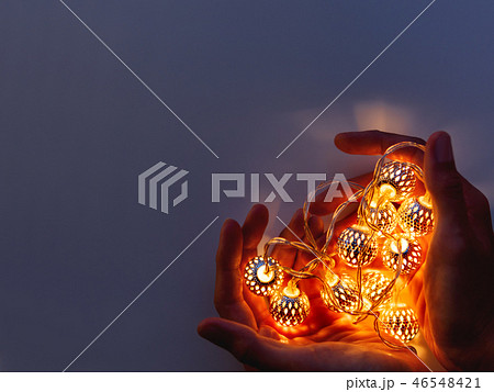 Hands with light bulbs in shape of heart.  46548421