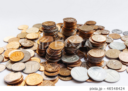 Big heap of columns of different Russian coins 46548424