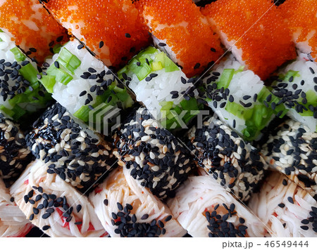 Fresh sushi rolls set food concept 46549444