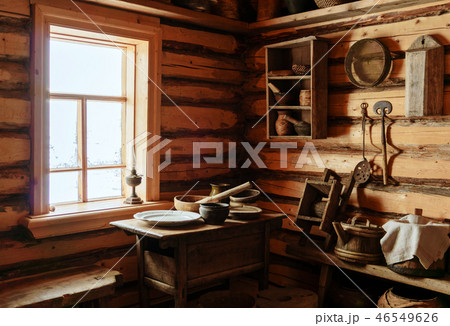 fragment of the interior of an old peasant hutの写真素材 [46549626] - PIXTA