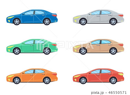 Sedan Personal Car Side View Cars Flat Style のイラスト素材