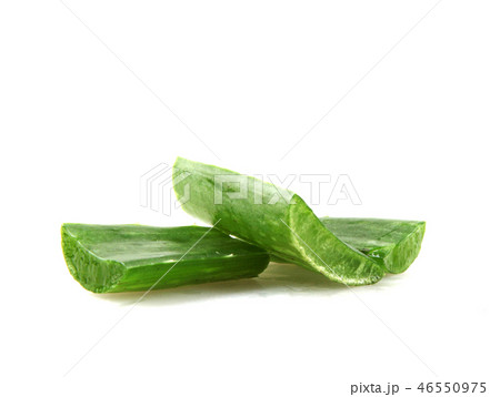 Close-Up Of Aloe Vera Slice On White Background 46550975