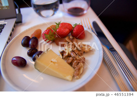 SINGAPORE, - JULY 22, 2016: delicious cheese selection in Business Class on an new Airbus A350 46551394