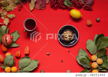 fruits nuts colorful leaves on the background for breakfast lunch dinner fruits nuts colorful leaves on the background for breakfast lunch dinner 46551442