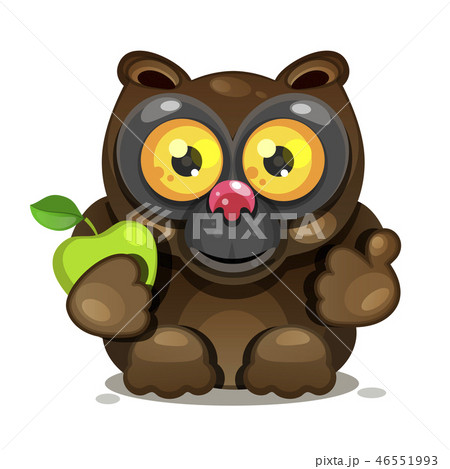 Lemur with big eyes sits and holds an Apple. Lemur with big eyes sits and holds an Apple. 46551993