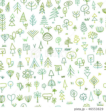 Seamless pattern with trees, sketch for your design Seamless pattern with trees, sketch for your design 46553629