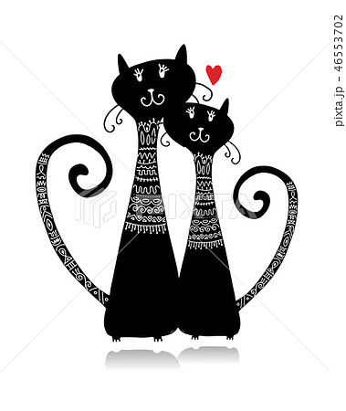 Couple of cats in cozy sweaters, sketch for your design Couple of cats in cozy sweaters, sketch for your design 46553702