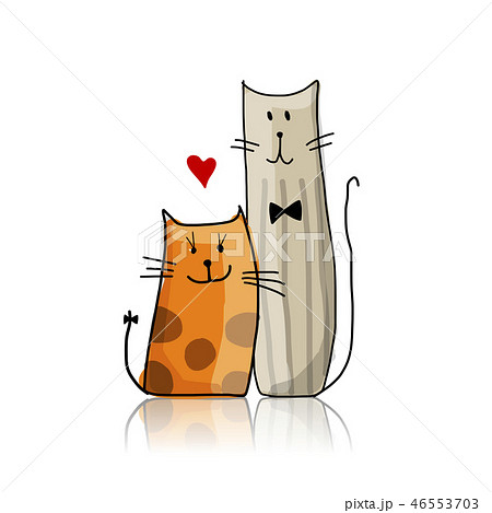 Couple of cat, sketch for your design Couple of cat, sketch for your design 46553703