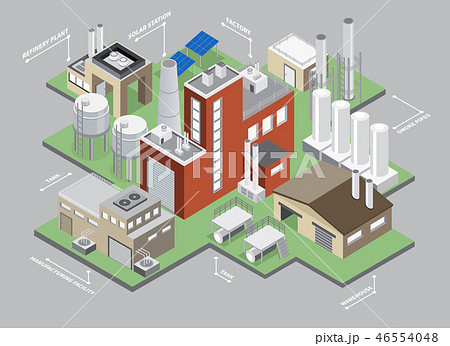 Industrial Buildings Isometric Infographic Setのイラスト素材