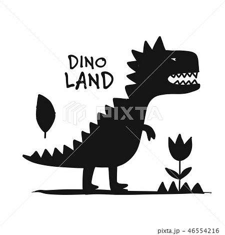 Funny Dinosaur Black Silhouette Childish のイラスト素材