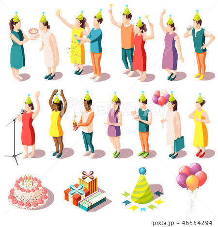 Birthday Party Isometric Icons Set 46554294