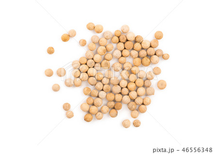 white peppercorns isolated on white background. Top view. Flat lay. Close up 46556348