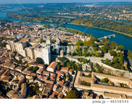 Aerial view of Avignon with Palais des Papes, France Aerial view of Avignon with Palais des Papes, France 46556543