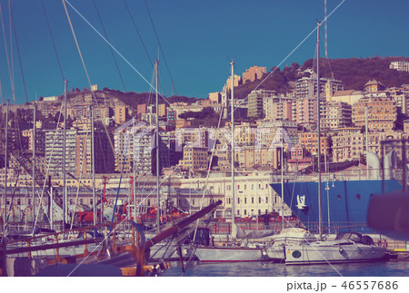 Old port of Genova city with boats at quay, Italy 46557686