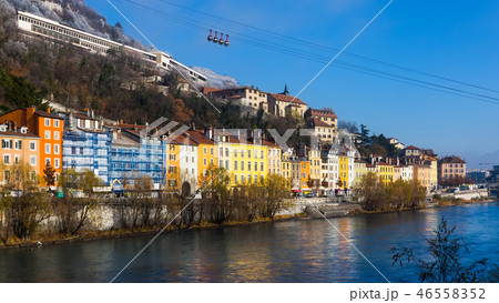 Image of cable cars in Grenoble in autumn over riverside 46558352