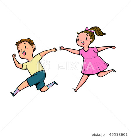 The boy and girl running together. The boy and girl running together. 46558601