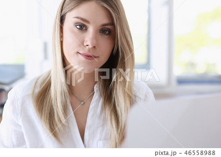 Beautiful smiling businesswoman portrait workplace 46558988
