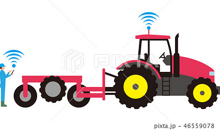 スマート農業 自動化された農業用トラクターとローラーのイラスト素材