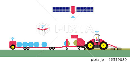 自動化された農業用トラクターと牧草収集。 46559080