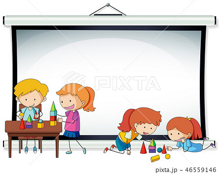 Doodle kids on projector screen template 46559146