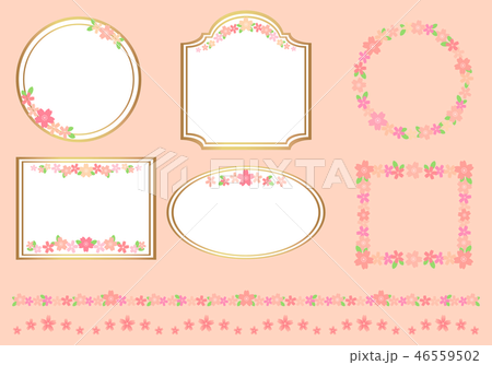 桜のフレームと　飾り罫線　セット　01 46559502