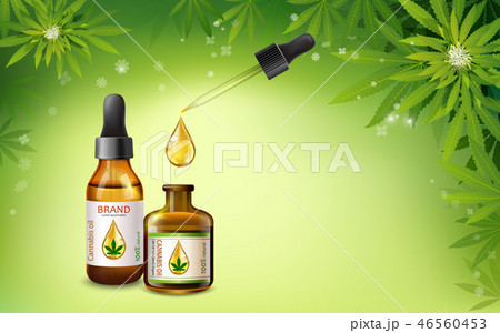 Marijuana plant and cannabis oil bottles vector. 46560453