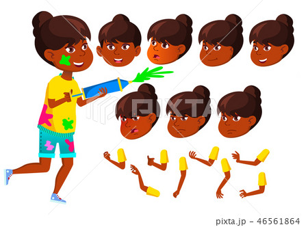 Indian Teen Girl Vector. Hindu. Asian. Teenager. Holi. Face Emotions, Various Gestures. Animation 46561864