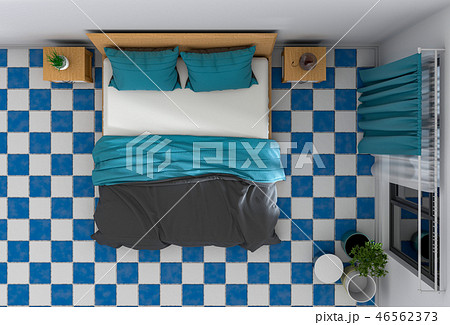 top view of interior bedroom. 3D render top view of interior bedroom. 3D render 46562373