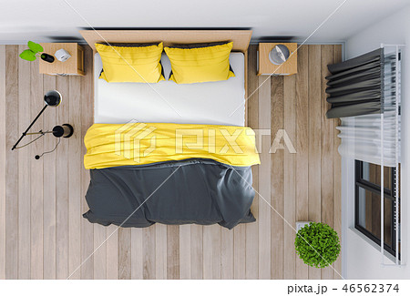 top view of interior bedroom. 3D render 46562374