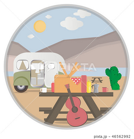 Cartoon outdoor camping illustration in desert 46562992