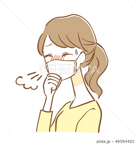 マスク 女性 咳のイラスト素材 46564402 Pixta