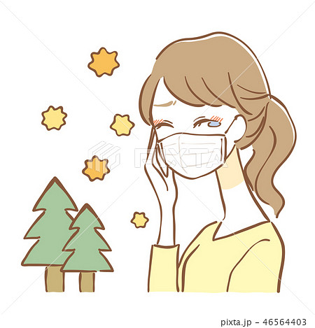 マスク 女性 花粉症のイラスト素材