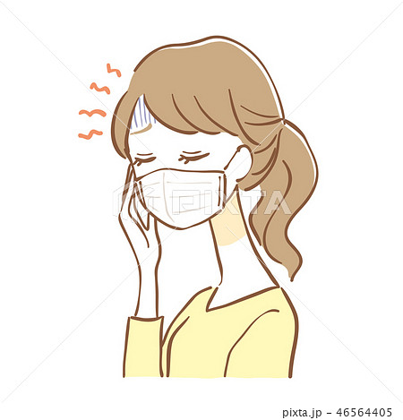 マスク 女性 頭痛 吐き気のイラスト素材