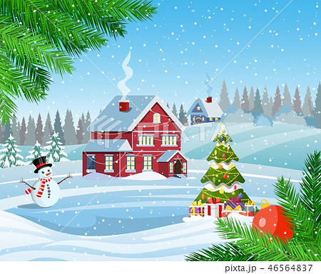 snowy village landscape 46564837
