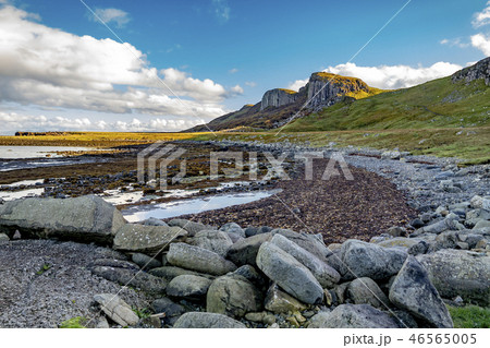 The basalt rocks at the famous Dinosaur bay at Staffin on the isle of Skye, Scotland 46565005