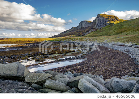The basalt rocks at the famous Dinosaur bay at Staffin on the isle of Skye, Scotland 46565006