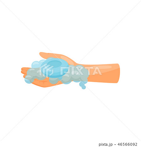 Hand with soap bar, prevention of infectious diseases, health care and sanitation vector Hand with soap bar, prevention of infectious diseases, health care and sanitation vector 46566092