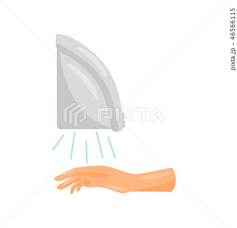 Drying hands with air blower, prevention of infectious diseases, health care and sanitation vector Drying hands with air blower, prevention of infectious diseases, health care and sanitation vector 46566115