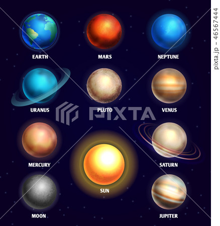 Planets of solar system and sun education vector illustration 46567444