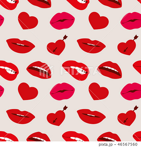 Red woman lips and hearts vector seamless pattern 46567560