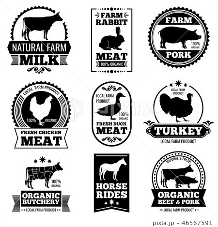 Farm animal vintage meat, butcher shop vector logos, badges, labels 46567591