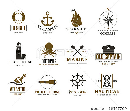 Vintage nautical, marine sailing, sea vessel vector labels, badges, logo 46567709