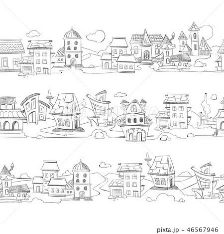 Cityscape with hand drawn doodle houses vector illustration 46567946