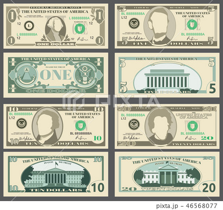 Dollar banknotes, us currency money bills vector set. 46568077